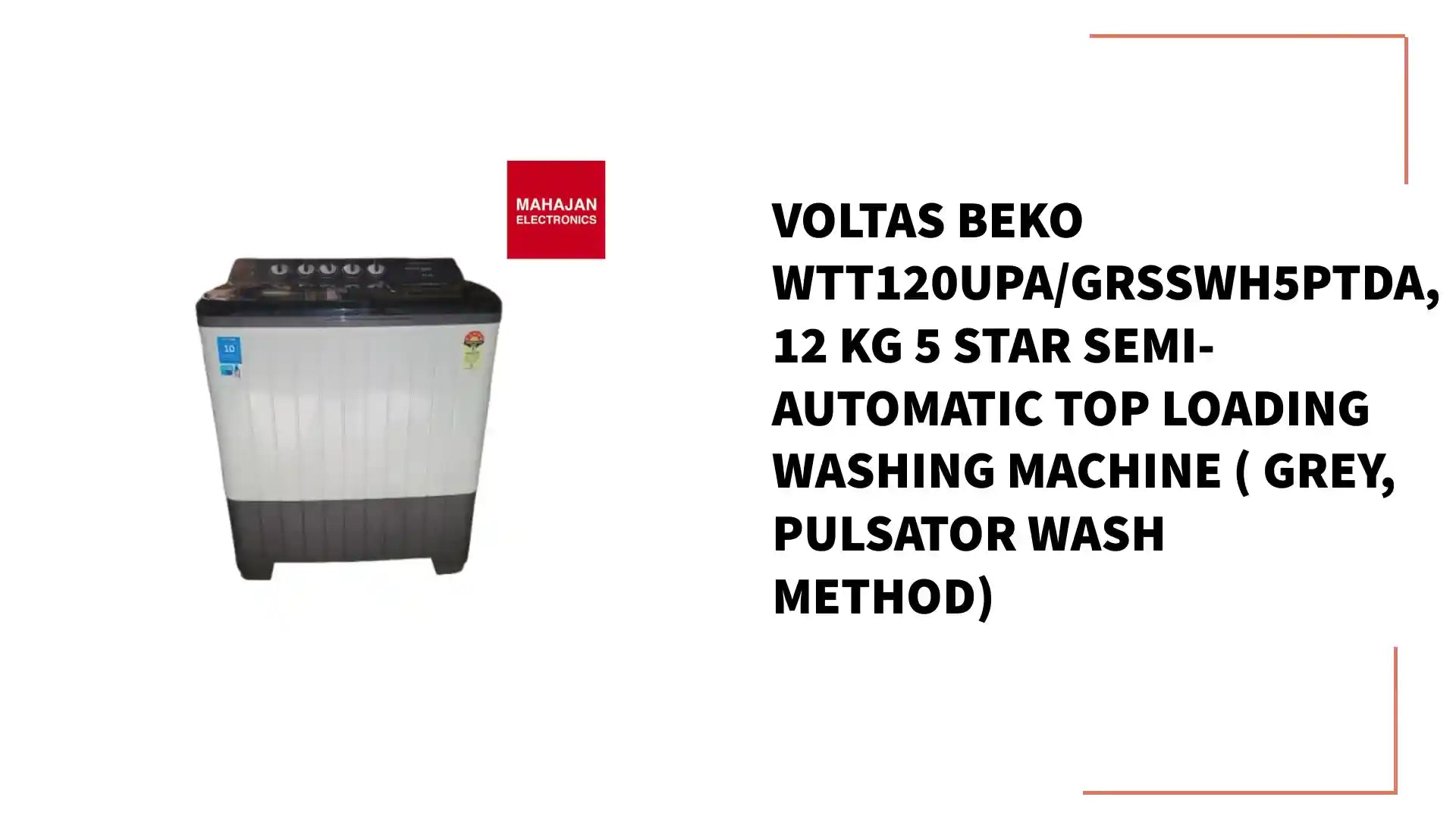 Voltas Beko WTT120UPA/GRSSWH5PTDA, 12 Kg 5 Star Semi-Automatic Top Loading Washing Machine ( Grey, Pulsator Wash Method) by@Outfy