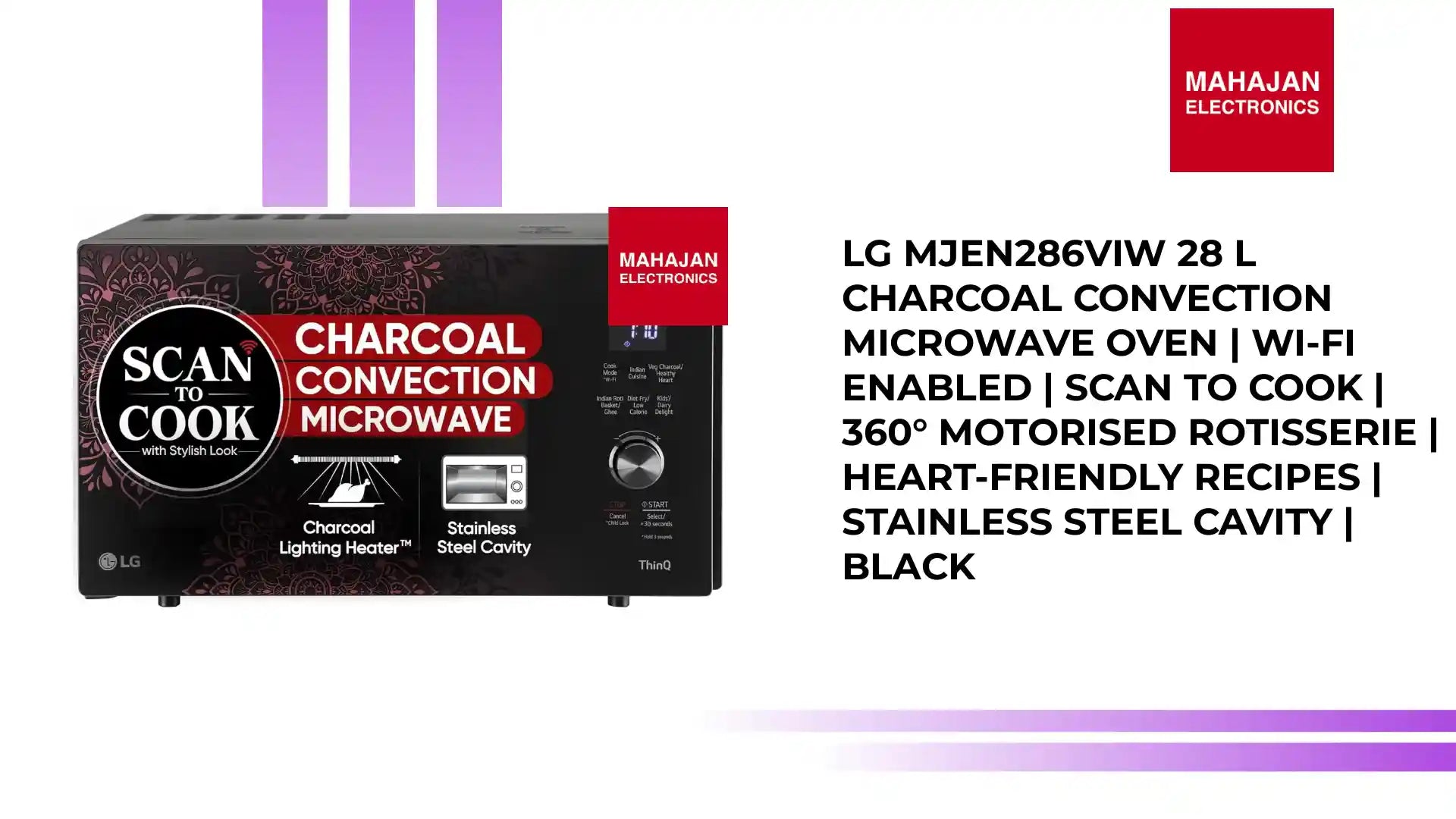 LG MJEN286VIW 28 L Charcoal Convection Microwave Oven | Wi-Fi Enabled | Scan to Cook | 360&deg; Motorised Rotisserie | Heart-Friendly Recipes | Stainless Steel Cavity | Black by@Outfy