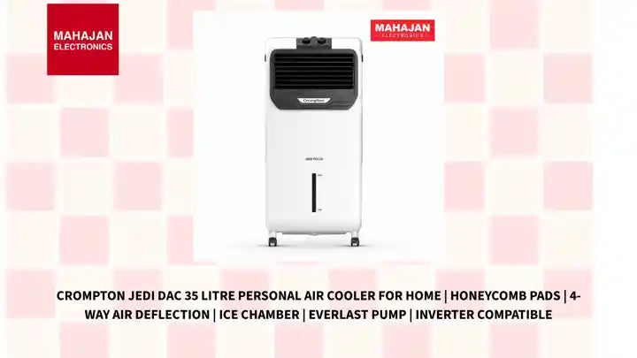 Crompton Jedi DAC 35 Litre Personal Air Cooler for home | Honeycomb pads | 4-way Air Deflection | Ice Chamber | Everlast Pump | Inverter Compatible by@Outfy