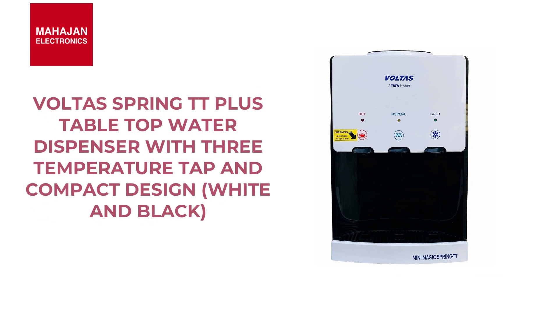 Voltas Spring TT Plus Table Top Water Dispenser with Three Temperature Tap and Compact Design (White and Black) by@Outfy