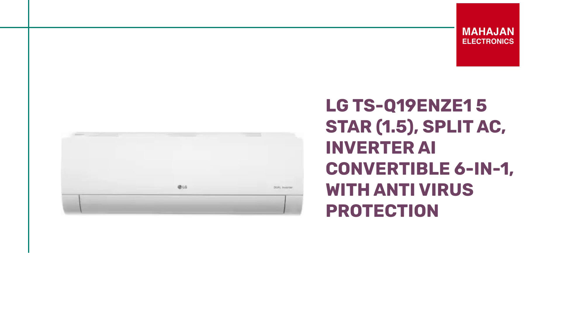 LG TS-Q19ENZE1 5 Star (1.5), Split AC, Inverter AI Convertible 6-in-1, with Anti Virus Protection by@Outfy