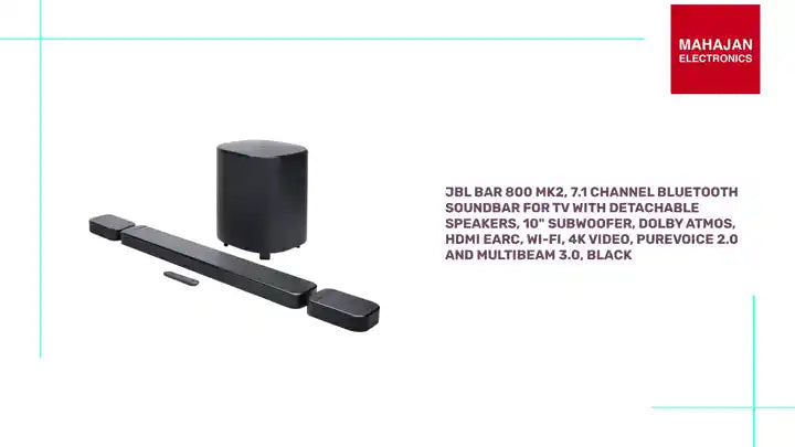 JBL Bar 800 MK2, 7.1 Channel Bluetooth Soundbar for TV with Detachable Speakers, 10" Subwoofer, Dolby Atmos, HDMI eARC, Wi-FI, 4K Video, PureVoice 2.0 and MultiBeam 3.0, Black by@Outfy
