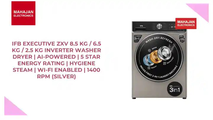 IFB Executive ZXV 8.5 Kg / 6.5 Kg / 2.5 Kg Inverter Washer Dryer | AI-Powered | 5 Star Energy Rating | Hygiene Steam | Wi-Fi Enabled | 1400 RPM (Silver) by@Outfy