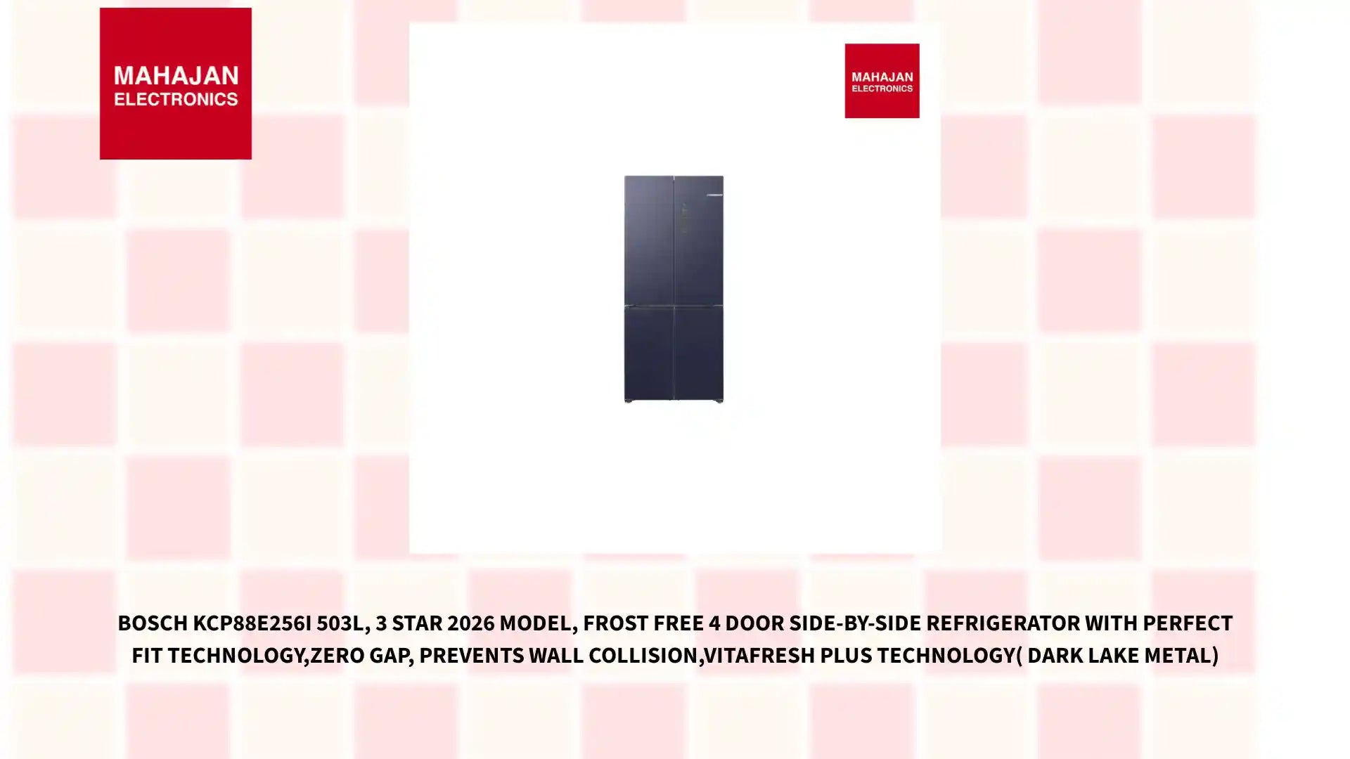 Bosch KCP88E256I 503L, 3 Star 2026 Model, Frost Free 4 Door Side-by-Side Refrigerator with Perfect fit technology,Zero Gap, Prevents wall collision,VitaFresh Plus Technology( Dark Lake Metal) by@Outfy