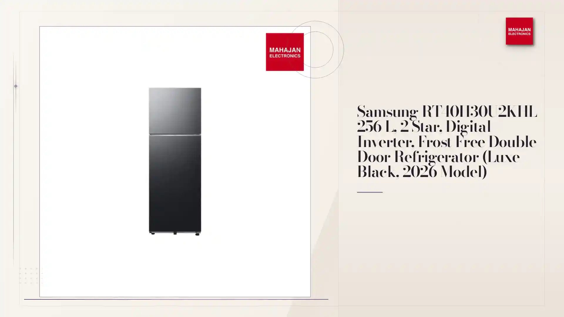 Samsung RT40H30U2KHL 256 L, 2 Star, Digital Inverter, Frost Free Double Door Refrigerator (Luxe Black, 2026 Model) by@Outfy