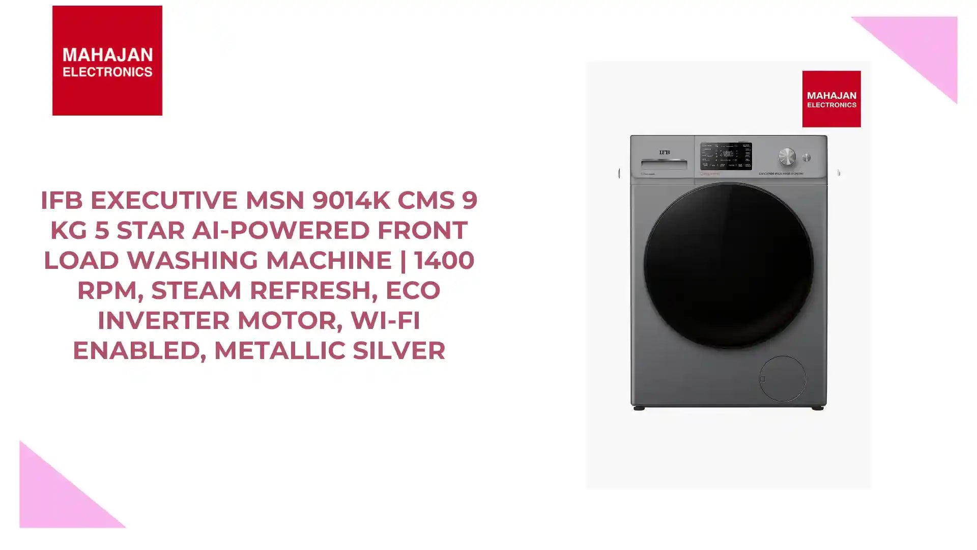 IFB Executive MSN 9014K CMS 9 kg 5 Star AI-Powered Front Load Washing Machine | 1400 RPM, Steam Refresh, Eco Inverter Motor, Wi-Fi Enabled, Metallic Silver by@Outfy