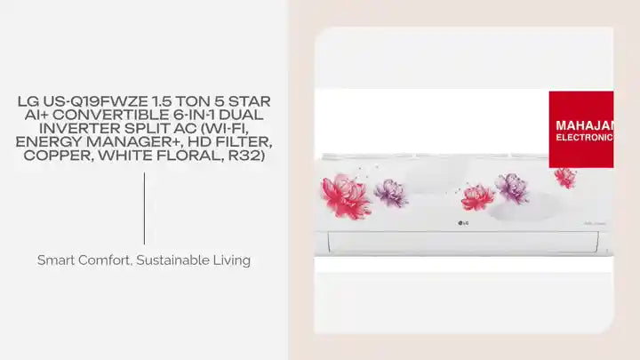 LG US-Q19FWZE 1.5 Ton 5 Star AI+ Convertible 6-in-1 Dual Inverter Split AC (Wi-Fi, Energy Manager+, HD Filter, Copper, White Floral, R32) by@Outfy