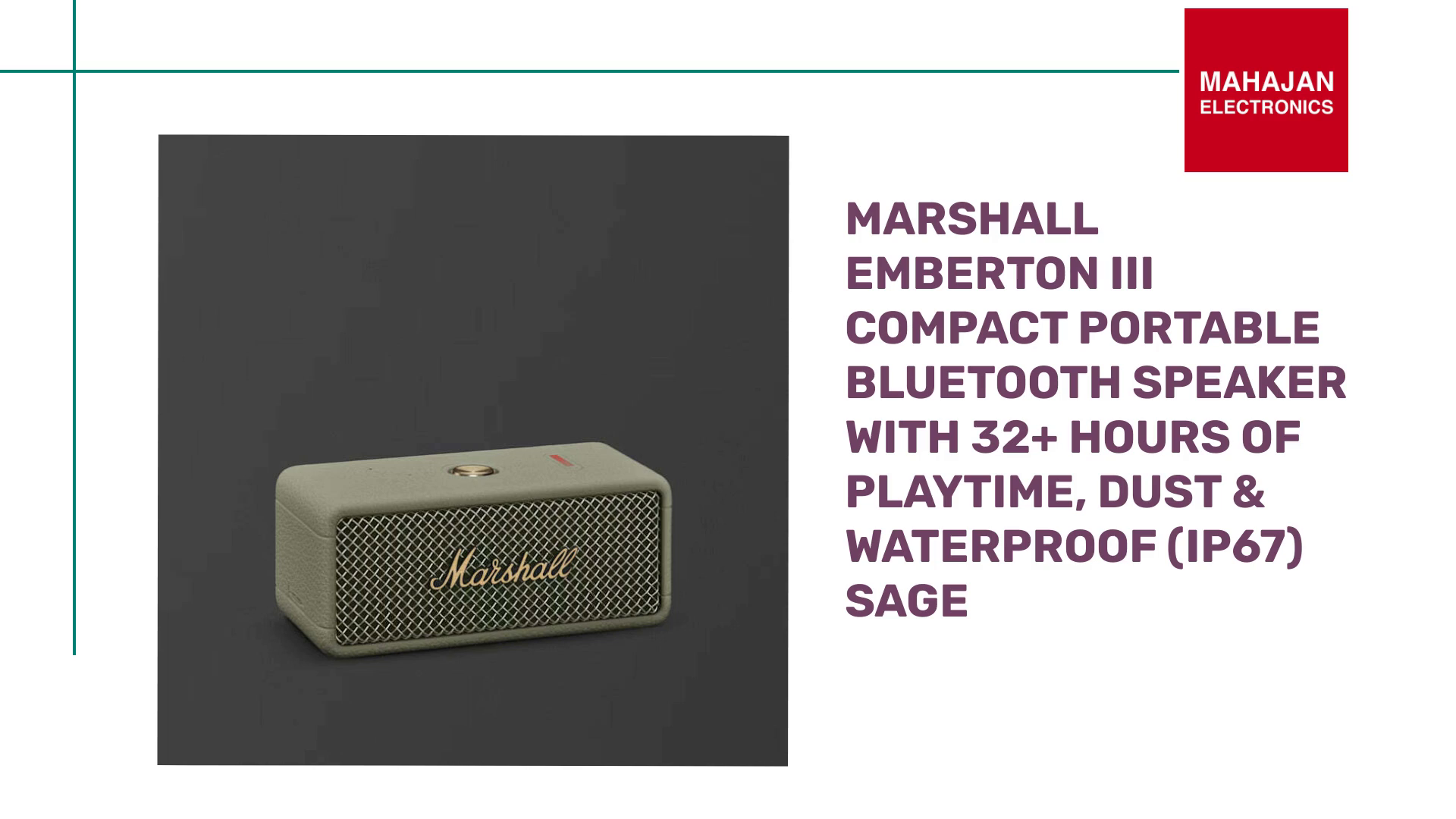 Marshall Emberton III Compact Portable Bluetooth Speaker with 32+ Hours of Playtime, Dust &amp; Waterproof (IP67) Sage by@Outfy