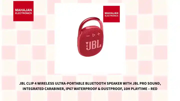 JBL Clip 4 Wireless Ultra-Portable Bluetooth Speaker with JBL Pro Sound, Integrated Carabiner, IP67 Waterproof &amp; Dustproof, 10H Playtime &ndash; Red by@Outfy