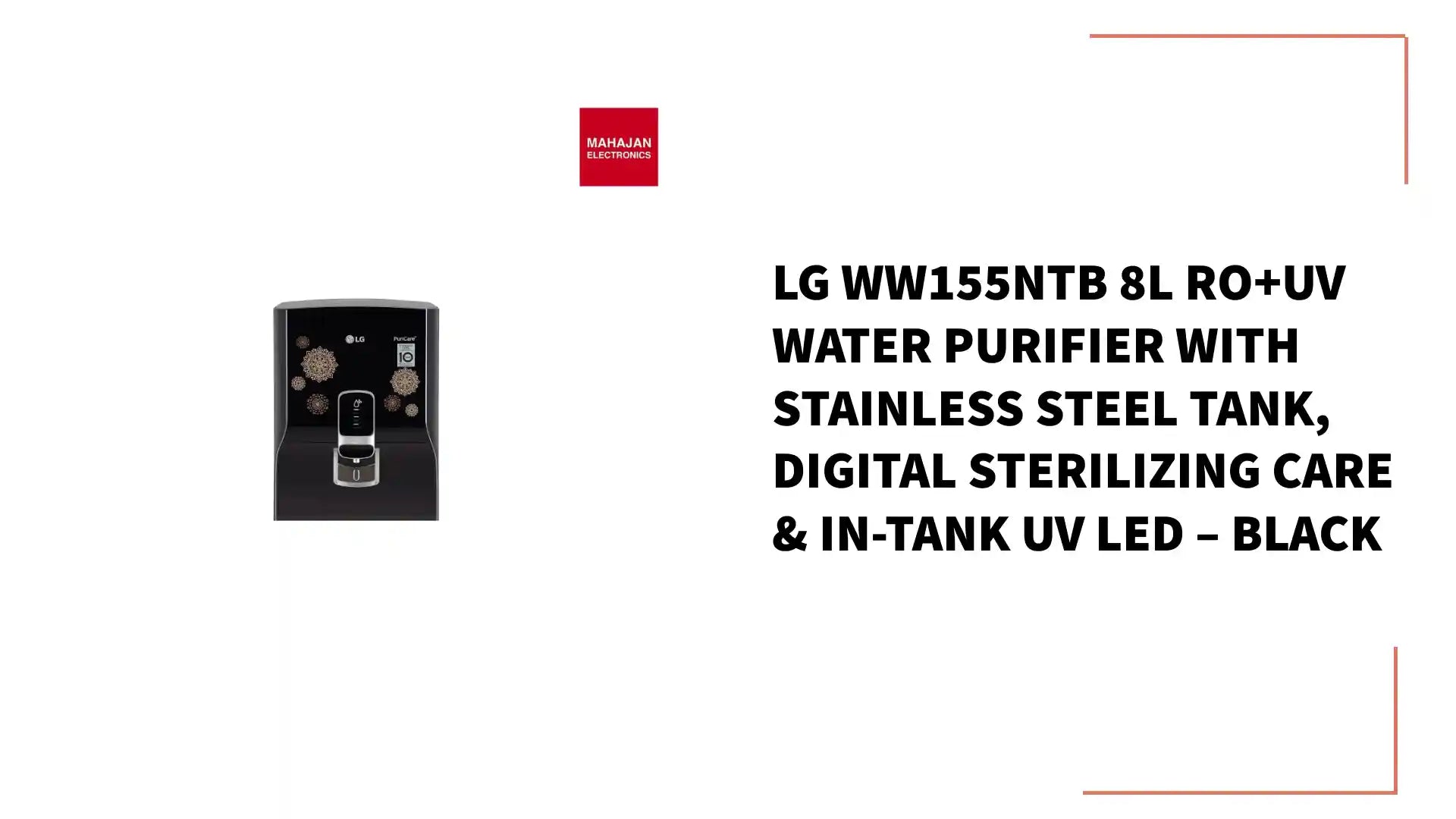 LG WW155NTB 8L RO+UV Water Purifier with Stainless Steel Tank, Digital Sterilizing Care &amp; In-Tank UV LED &ndash; Black by@Outfy