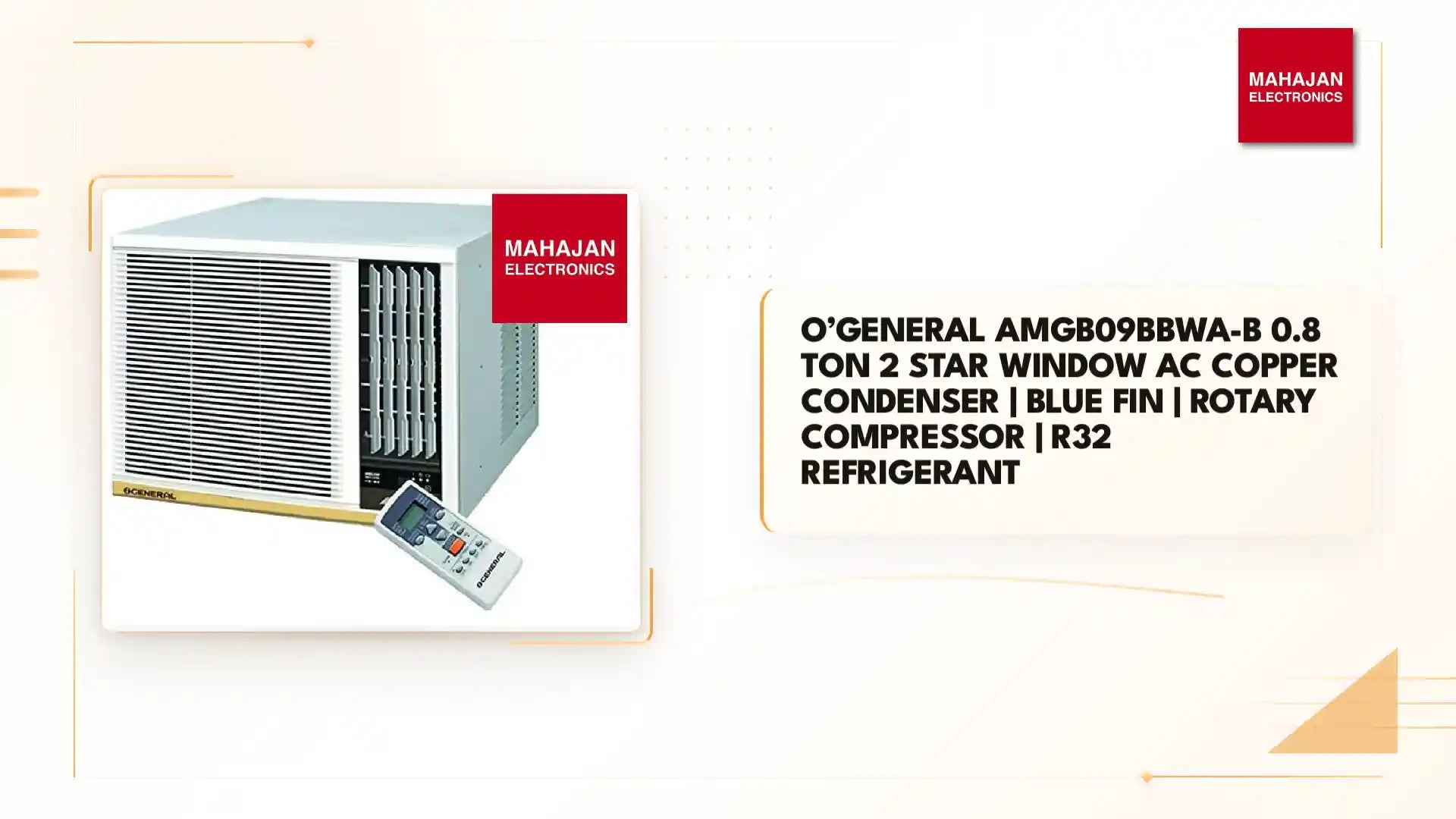O&rsquo;General AMGB09BBWA-B 0.8 Ton 2 Star Window AC Copper Condenser | Blue Fin | Rotary Compressor | R32 Refrigerant by@Outfy