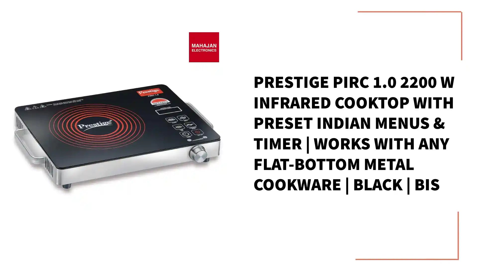 Prestige PIRC 1.0 2200 W Infrared Cooktop with Preset Indian Menus &amp; Timer | Works with Any Flat-Bottom Metal Cookware | Black | BIS by@Outfy