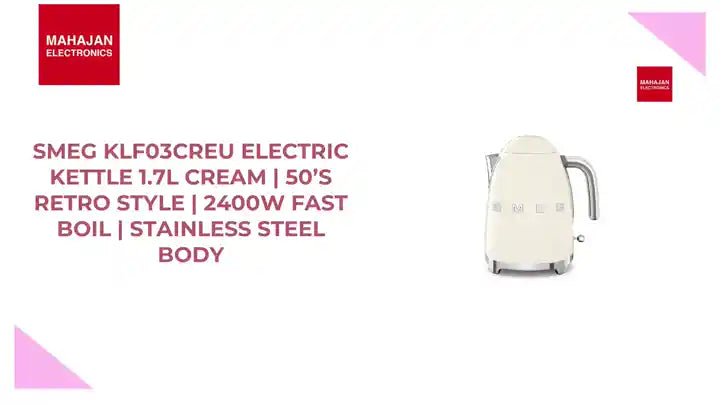 SMEG KLF03CREU Electric Kettle 1.7L Cream | 50&rsquo;s Retro Style | 2400W Fast Boil | Stainless Steel Body by@Outfy