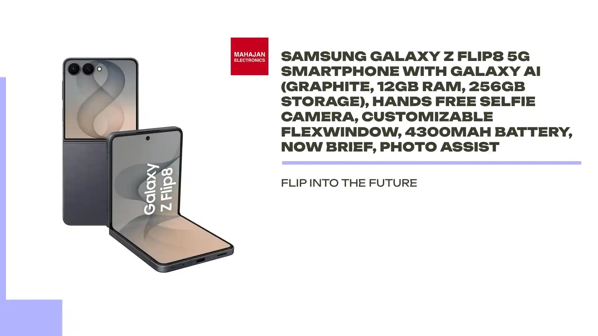 Samsung Galaxy Z Flip8 5G Smartphone with Galaxy AI (Graphite, 12GB RAM, 256GB Storage), Hands Free Selfie Camera, Customizable FlexWindow, 4300mAh Battery, Now Brief, Photo Assist by@Outfy