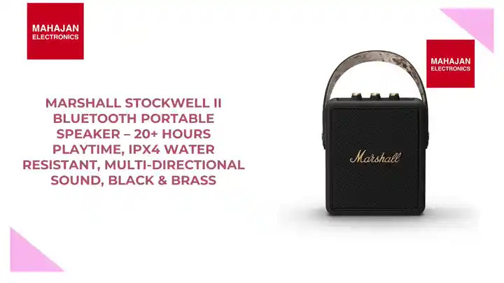 Marshall Stockwell II Bluetooth Portable Speaker &ndash; 20+ Hours Playtime, IPX4 Water Resistant, Multi-Directional Sound, Black &amp; Brass by@Outfy