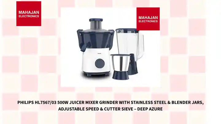 Philips HL7567/03 500W Juicer Mixer Grinder with Stainless Steel &amp; Blender Jars, Adjustable Speed &amp; Cutter Sieve &ndash; Deep Azure by@Outfy