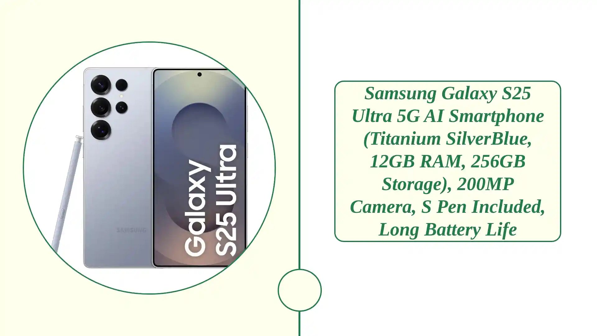 Samsung Galaxy S25 Ultra 5G AI Smartphone (Titanium SilverBlue, 12GB RAM, 256GB Storage), 200MP Camera, S Pen Included, Long Battery Life by@Outfy