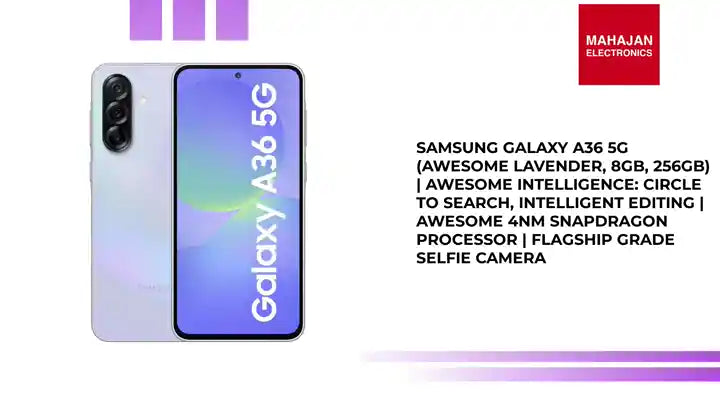 Samsung Galaxy A36 5G (Awesome Lavender, 8GB, 256GB) | Awesome Intelligence: Circle to Search, Intelligent Editing | Awesome 4nm Snapdragon Processor | Flagship Grade Selfie Camera by@Outfy
