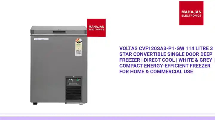 Voltas CVF120SA3-P1-GW 114 Litre 3 Star Convertible Single Door Deep Freezer | Direct Cool | White &amp; Grey | Compact Energy-Efficient Freezer for Home &amp; Commercial Use by@Outfy