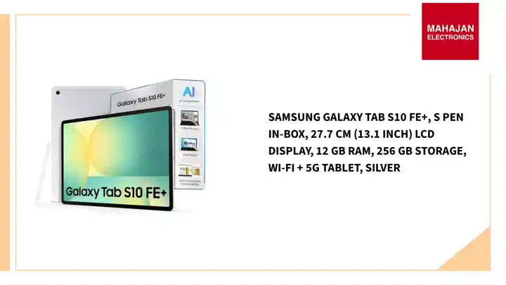 Samsung Galaxy Tab S10 FE+, S Pen in-Box, 27.7 cm (13.1 inch) LCD Display, 12 GB RAM, 256 GB Storage, Wi-Fi + 5G Tablet, Silver by@Outfy