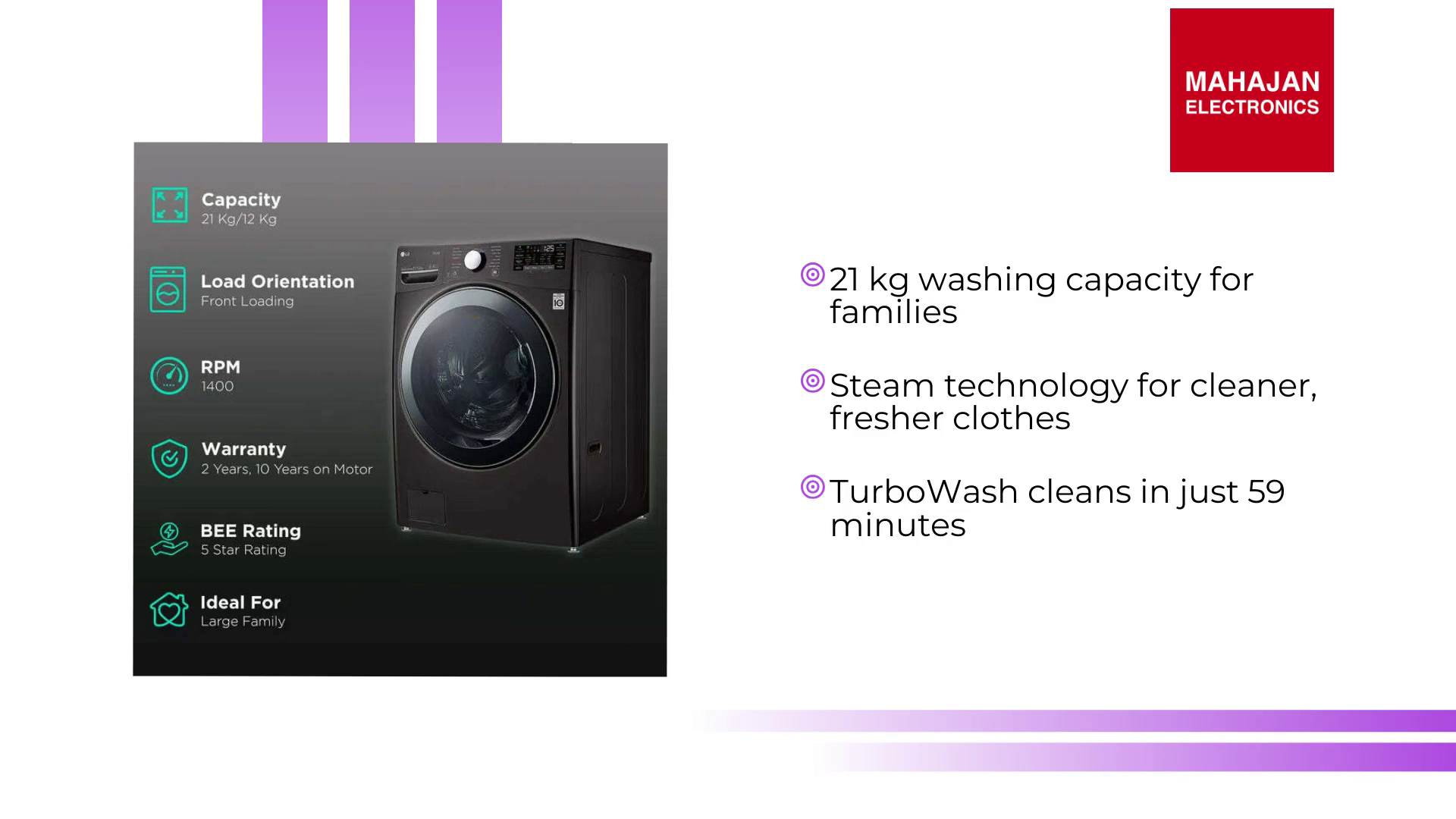 LG FHD2112STB 21/12 kg 5 Star Inverter Fully Automatic Front Load Washer Dryer ( Steam Wash Technology, Black VCM) by@Outfy