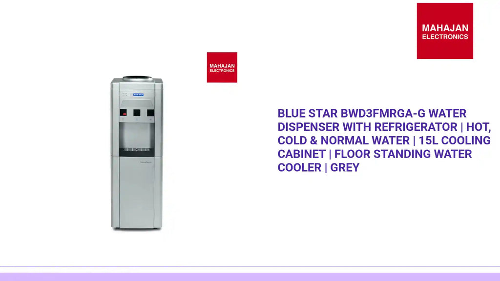 Blue Star BWD3FMRGA-G Water Dispenser with Refrigerator | Hot, Cold & Normal Water | 15L Cooling Cabinet | Floor Standing Water Cooler | Grey by@Outfy