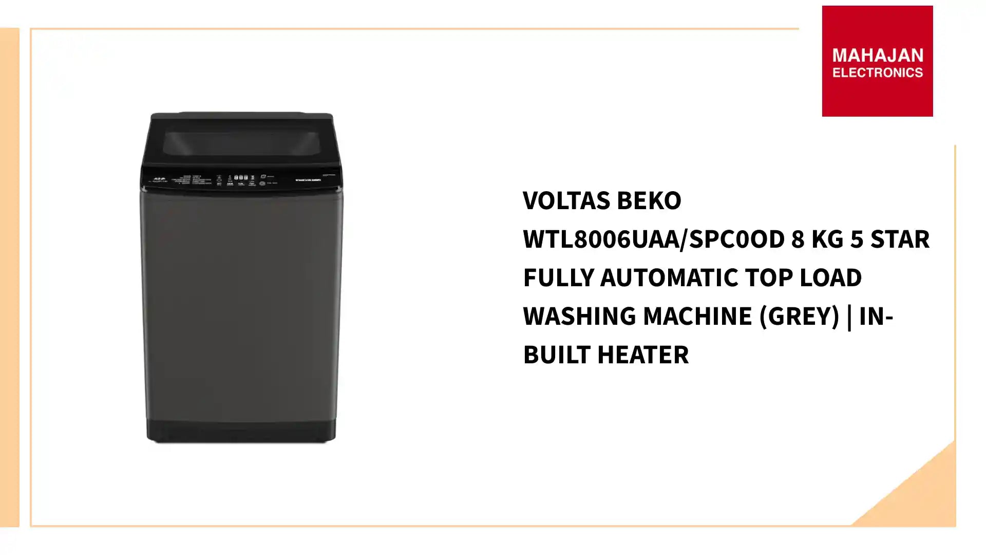 Voltas Beko WTL8006UAA/SPC0OD 8 Kg 5 Star Fully Automatic Top Load Washing Machine (Grey) | In-Built Heater by@Outfy
