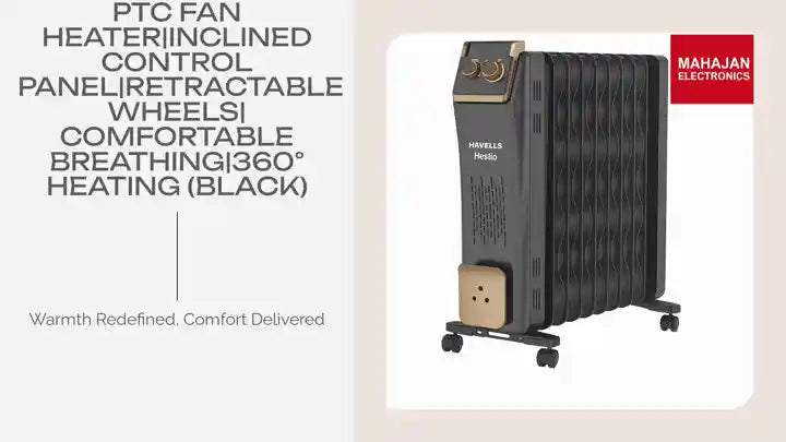 Havells GHROFCJK240 9 Fin Hestio Wave Fin OFR (Oil Filled Radiator)|Room Heater|2400 W|3 Heat Settings &amp; PTC Fan Heater|Inclined Control Panel|Retractable Wheels| Comfortable Breathing|360&deg; Heating (Black) by@Outfy