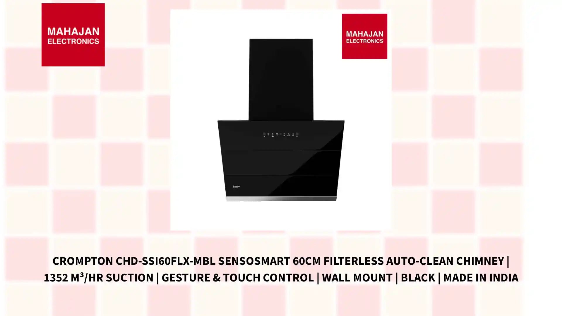 Crompton CHD-SSI60FLX-MBL SensoSmart 60cm Filterless Auto-Clean Chimney | 1352 m&sup3;/hr Suction | Gesture &amp; Touch Control | Wall Mount | Black | Made in India by@Outfy