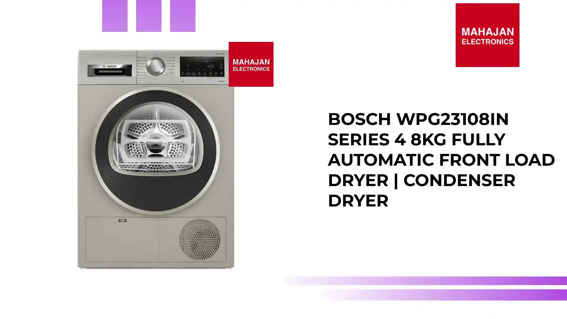BOSCH WPG23108IN Series 4 8kg Fully Automatic Front Load Dryer | Condenser Dryer by@Outfy