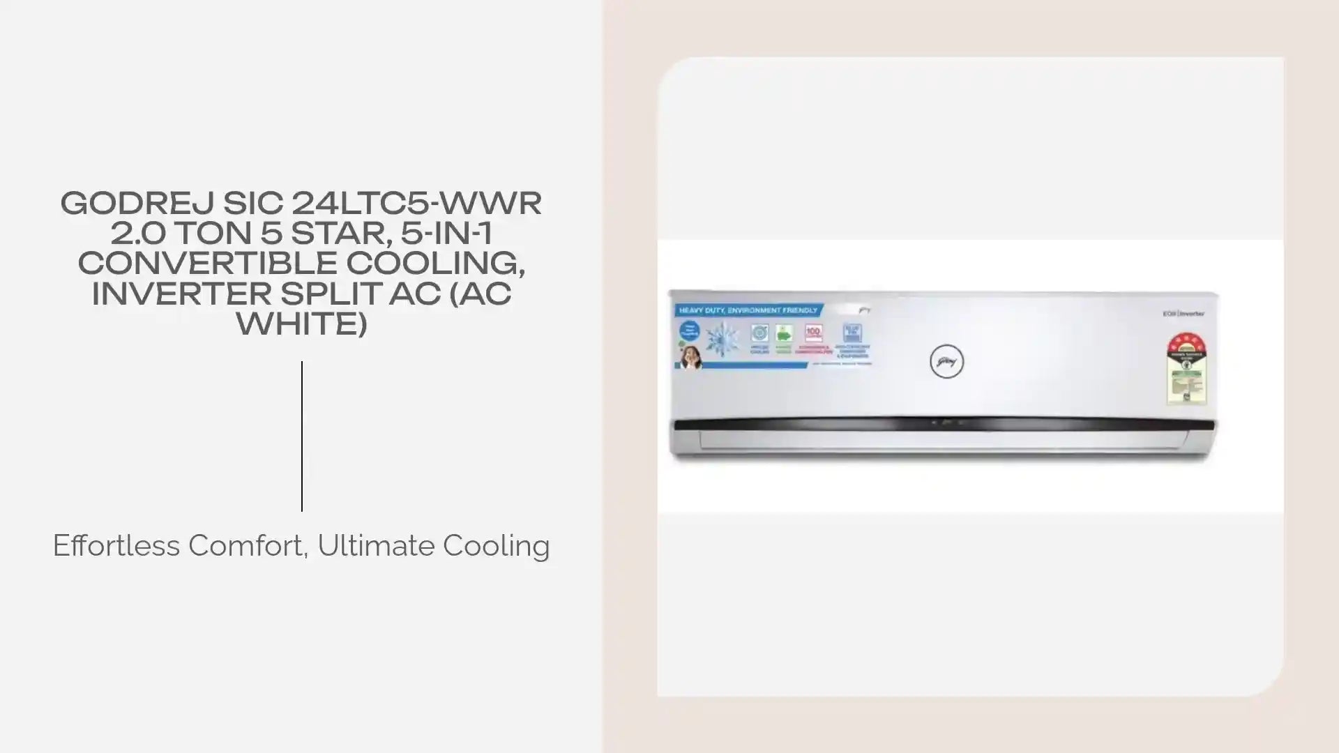 Godrej SIC 24LTC5-WWR 2.0 Ton 5 Star, 5-In-1 Convertible Cooling, Inverter Split AC (AC White) by@Outfy