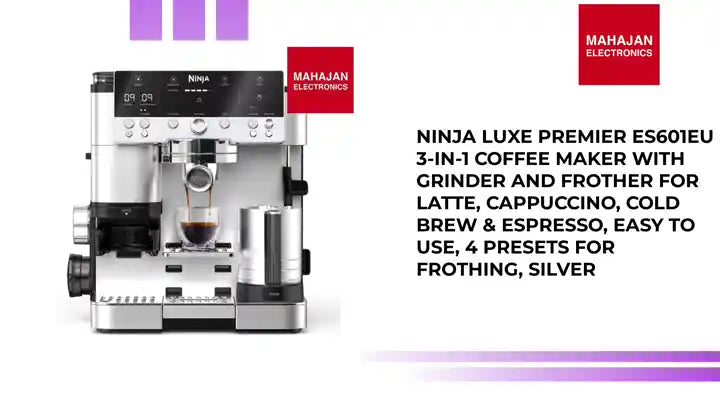 Ninja Luxe Premier ES601EU 3-in-1 Coffee Maker with Grinder and Frother for Latte, Cappuccino, Cold Brew &amp; Espresso, Easy to Use, 4 Presets for Frothing, Silver by@Outfy