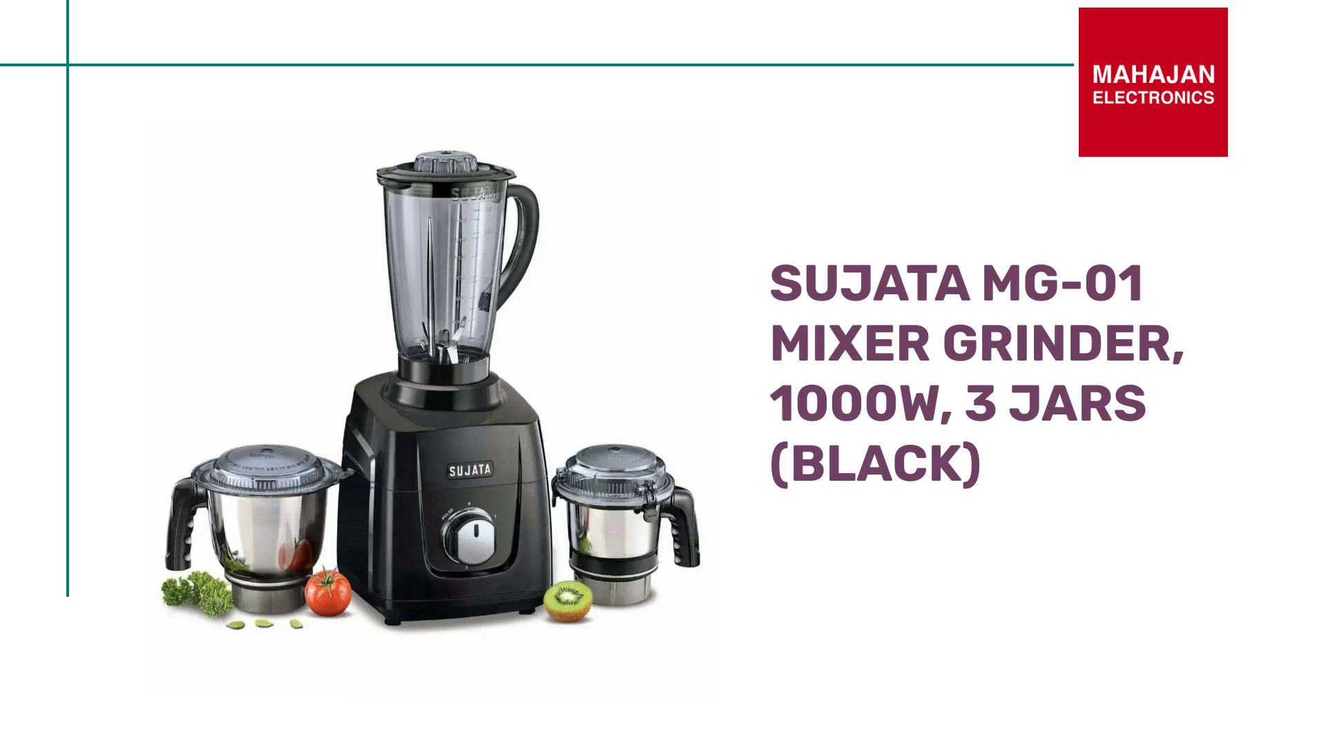 Sujata MG-01 Mixer Grinder, 1000W, 3 Jars (Black) by@Outfy