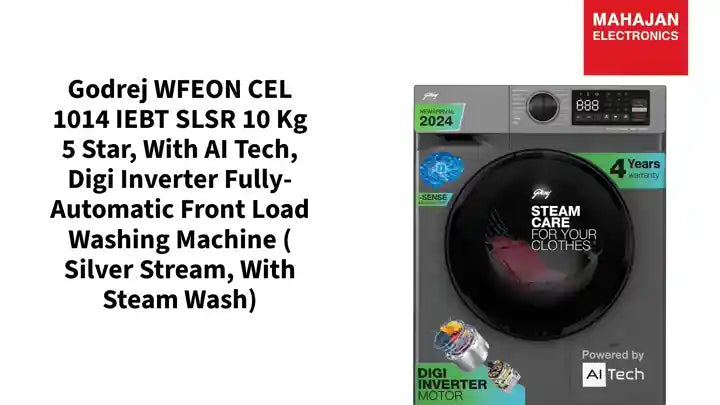 Godrej WFEON CEL 1014 IEBT SLSR 10 Kg 5 Star, With AI Tech, Digi Inverter Fully-Automatic Front Load Washing Machine ( Silver Stream, With Steam Wash) by@Outfy