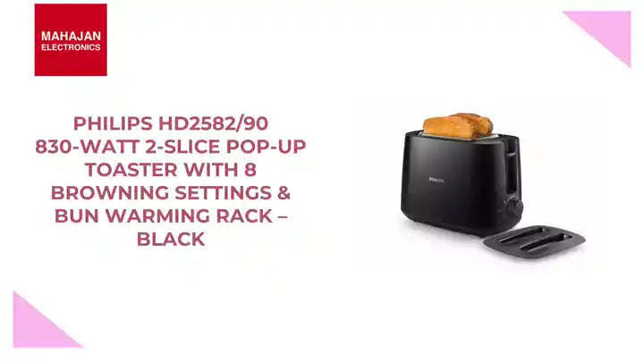 Philips HD2582/90 830-Watt 2-Slice Pop-Up Toaster with 8 Browning Settings &amp; Bun Warming Rack &ndash; Black by@Outfy