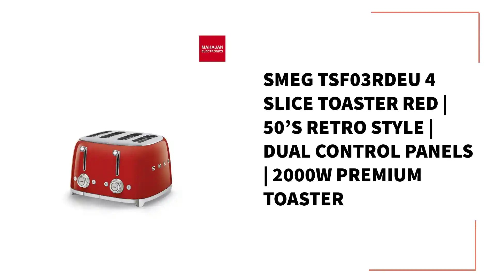 SMEG TSF03RDEU 4 Slice Toaster Red | 50&rsquo;s Retro Style | Dual Control Panels | 2000W Premium Toaster by@Outfy