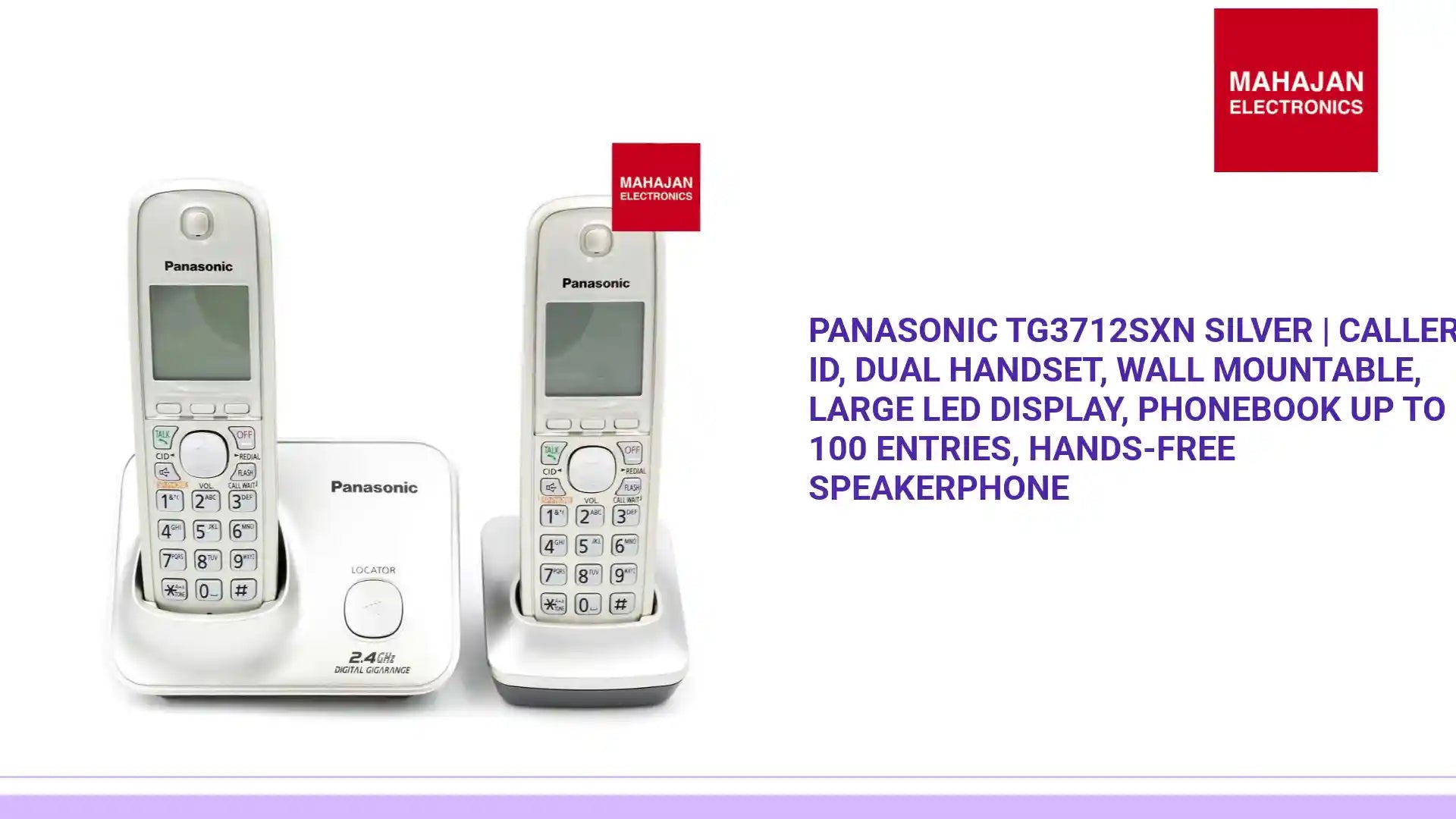 Panasonic TG3712SXN Silver | Caller ID, Dual Handset, Wall Mountable, Large LED Display, Phonebook up to 100 Entries, Hands-free Speakerphone by@Outfy