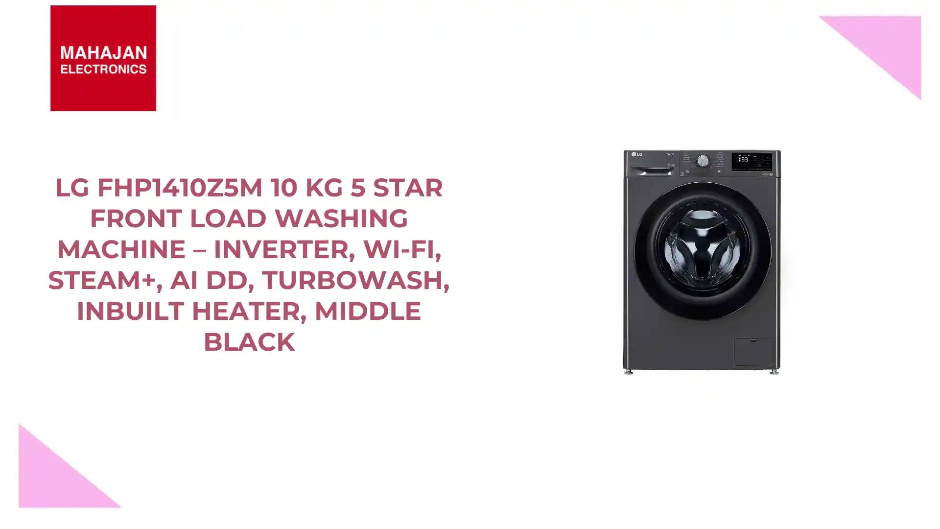 LG FHP1410Z5M 10 Kg 5 Star Front Load Washing Machine &ndash; Inverter, Wi-Fi, Steam+, AI DD, TurboWash, Inbuilt Heater, Middle Black by@Outfy