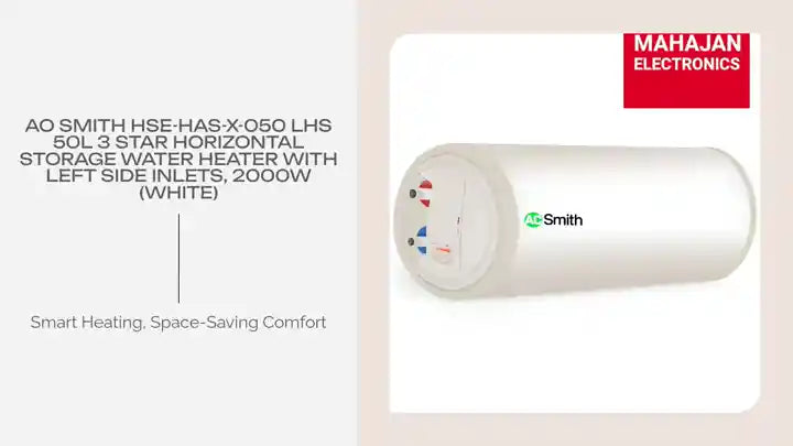 AO Smith HSE-HAS-X-050 LHS 50L 3 Star Horizontal Storage Water Heater with Left Side Inlets, 2000W (White) by@Outfy