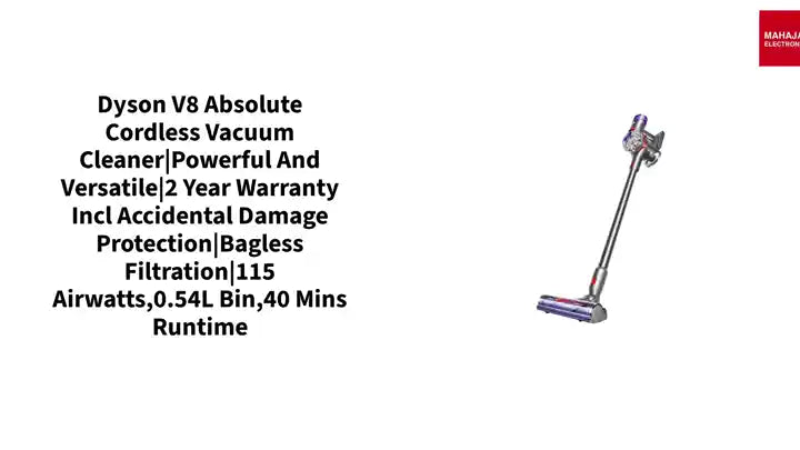 Dyson V8 Absolute Cordless Vacuum Cleaner|Powerful and Versatile|2 Year Warranty incl Accidental Damage Protection|Bagless Filtration|115 Airwatts,0.54L bin,40 mins runtime by@Outfy