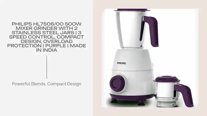 Philips HL7506/00 500W Mixer Grinder with 2 Stainless Steel Jars | 3 Speed Control, Compact Design, Overload Protection | Purple | Made in India by@Outfy