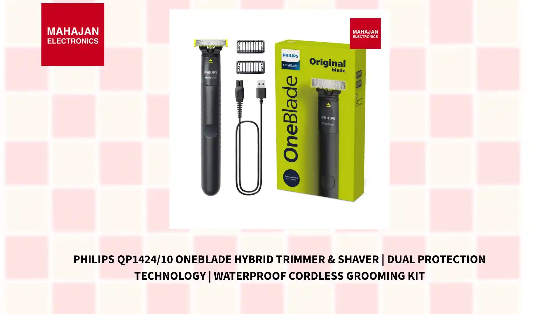 Philips QP1424/10 OneBlade Hybrid Trimmer &amp; Shaver | Dual Protection Technology | Waterproof Cordless Grooming Kit by@Outfy