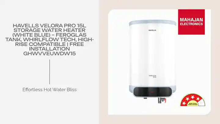Havells Velora Pro 15L Storage Water Heater (White Blue) &ndash; Feroglas Tank, Whirlflow Tech, High-Rise Compatible | Free Installation GHWVVEUWDW15 by@Outfy