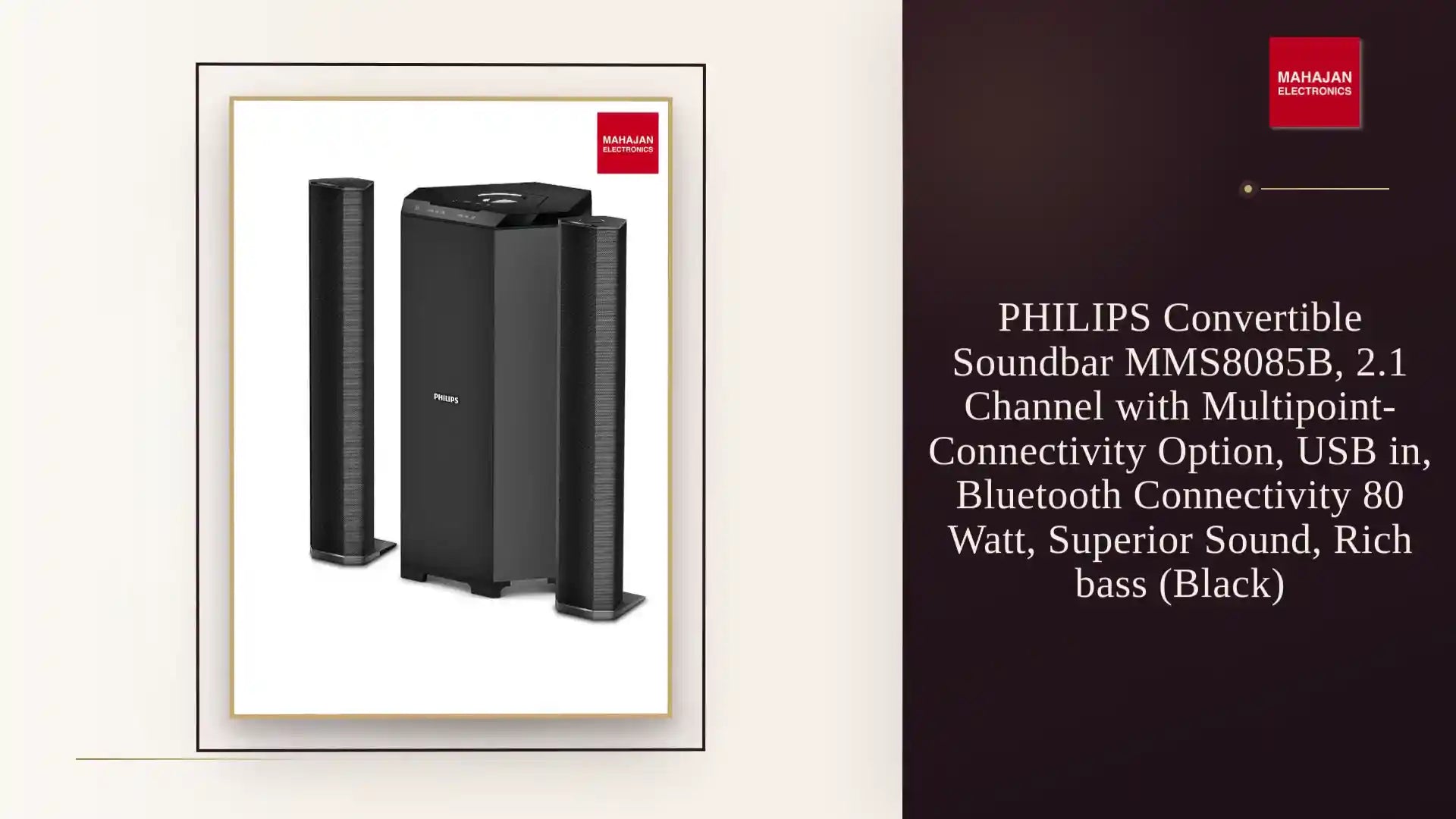 PHILIPS Convertible Soundbar MMS8085B, 2.1 Channel with Multipoint-Connectivity Option, USB in, Bluetooth Connectivity 80 Watt, Superior Sound, Rich bass (Black) by@Outfy