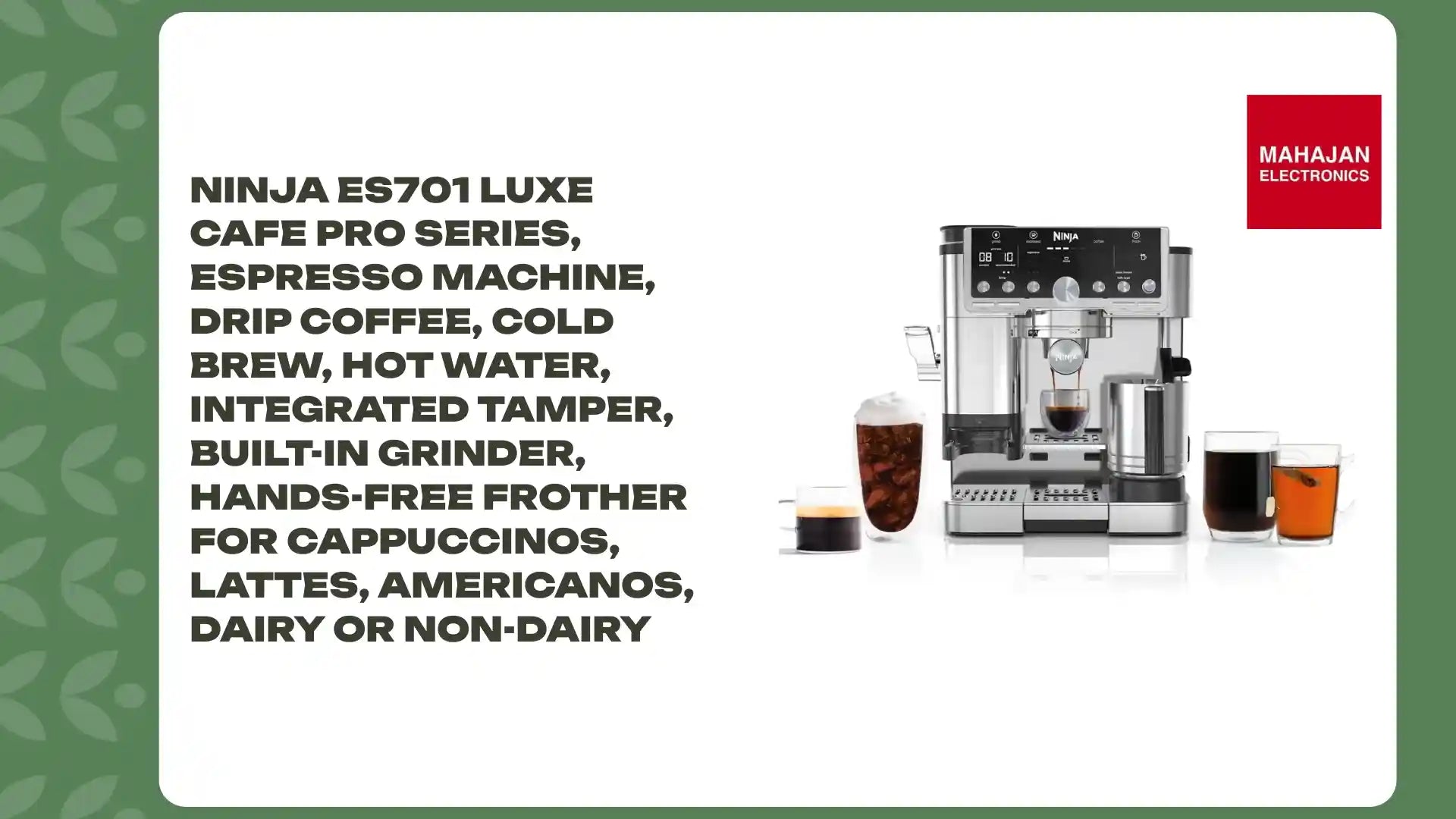 Ninja ES701 Luxe Cafe Pro Series, Espresso Machine, Drip Coffee, Cold Brew, Hot Water, Integrated Tamper, Built-in Grinder, Hands-Free Frother for Cappuccinos, Lattes, Americanos, Dairy or Non-Dairy by@Outfy