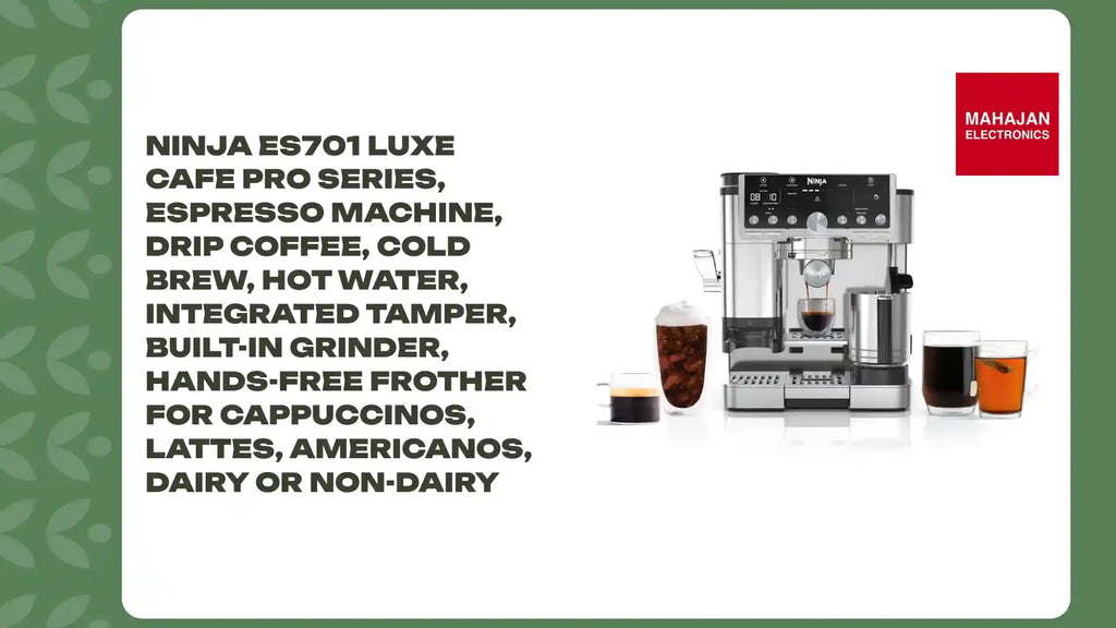 Ninja ES701 Luxe Cafe Pro Series, Espresso Machine, Drip Coffee, Cold Brew, Hot Water, Integrated Tamper, Built-in Grinder, Hands-Free Frother for Cappuccinos, Lattes, Americanos, Dairy or Non-Dairy by@Outfy