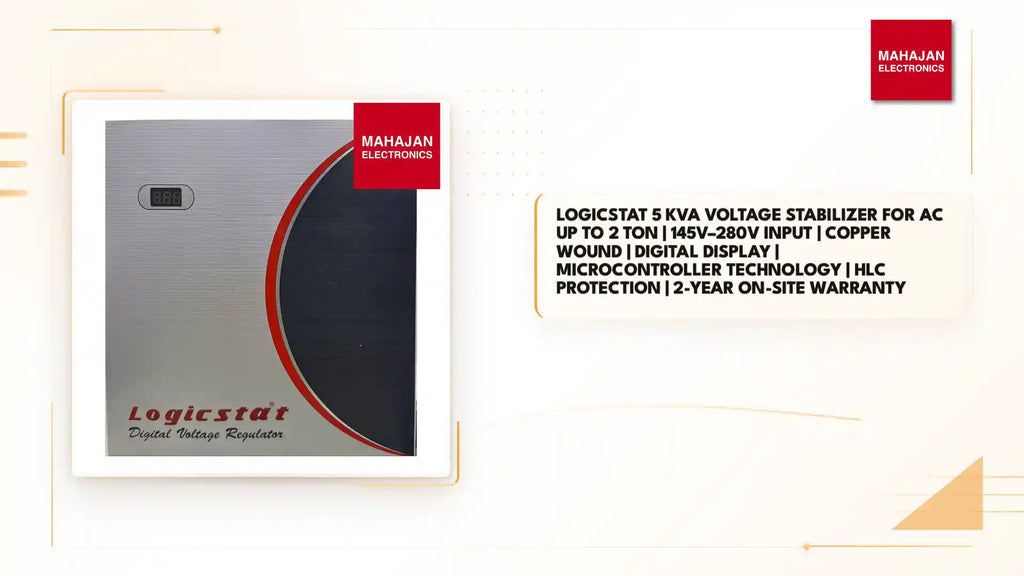 Logicstat 5 KVA Voltage Stabilizer for AC up to 2 Ton | 145V&ndash;280V Input | Copper Wound | Digital Display | Microcontroller Technology | HLC Protection | 2-Year On-Site Warranty by@Outfy