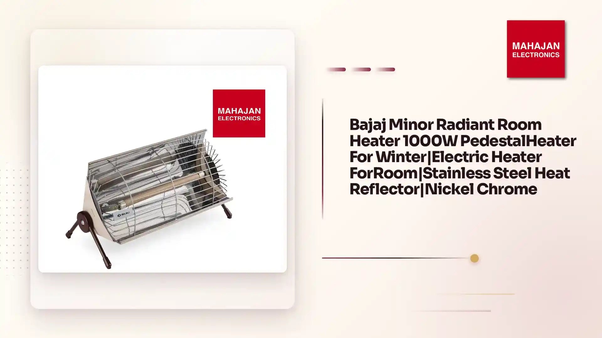 Bajaj Minor Radiant Room Heater 1000W PedestalHeater For Winter|Electric Heater ForRoom|Stainless Steel Heat Reflector|Nickel Chrome by@Outfy
