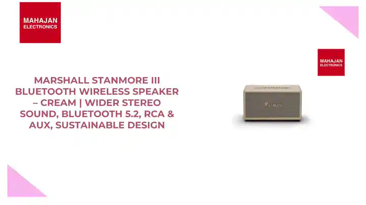 Marshall Stanmore III Bluetooth Wireless Speaker &ndash; Cream | Wider Stereo Sound, Bluetooth 5.2, RCA &amp; AUX, Sustainable Design by@Outfy