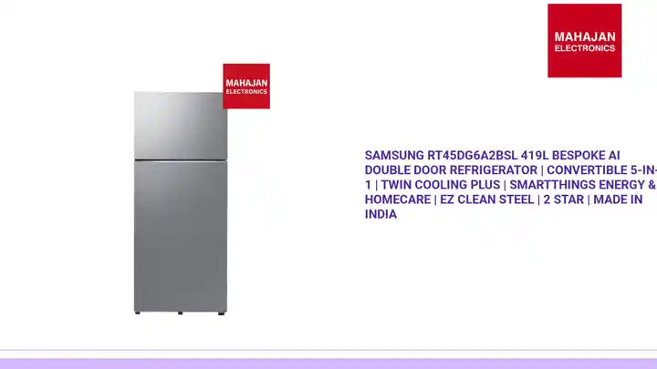 Samsung RT45DG6A2BSL 419L BESPOKE AI Double Door Refrigerator | Convertible 5-in-1 | Twin Cooling Plus | SmartThings Energy &amp; HomeCare | Ez Clean Steel | 2 Star | Made in India by@Outfy